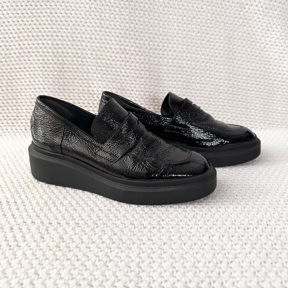 Arche Black Patent Leather Suzhok Moccasin Penny Loafer Wedge Loafers 38 NWOB